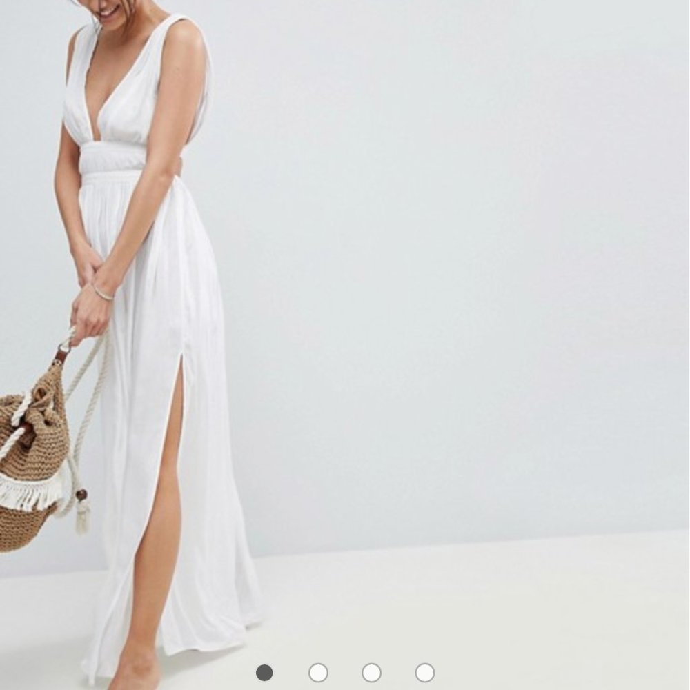 Asos Design Grecian Plunge Maxi Woven Beach Dress